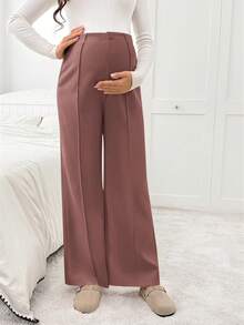 SHEIN Pantalones casuales sueltos de pierna ancha de unicolor para mujeres embarazadas - Marrón Mocha - Ver 7