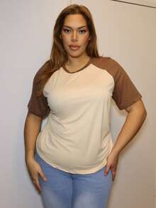 MelDlgn Plus Size Basic Casual Raglan Sleeve Short Sleeve Loose T-Shirt, Summer - Dark Grey - View 5