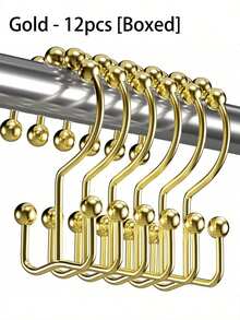 Cirelle 12个免打孔浴帘挂钩 - 双面顺滑滑动设计，防锈滚珠挂钩，适用于浴室和窗户 - 金色 - 查看 10