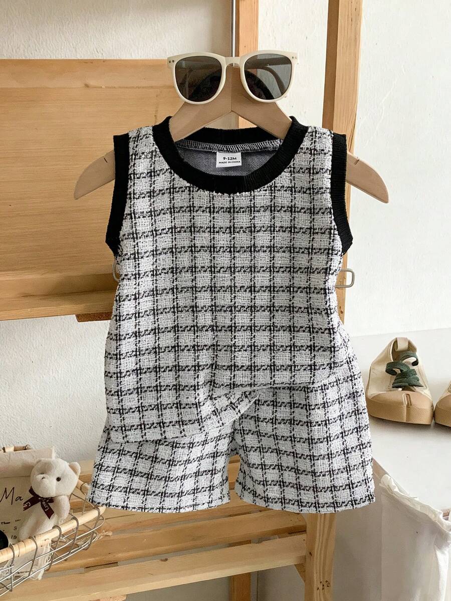 SHEIN Playful Pals Bộ áo vest và quần short thêu hình bông tuyết mùa hè cho bé trai. - Xám - Xem 1