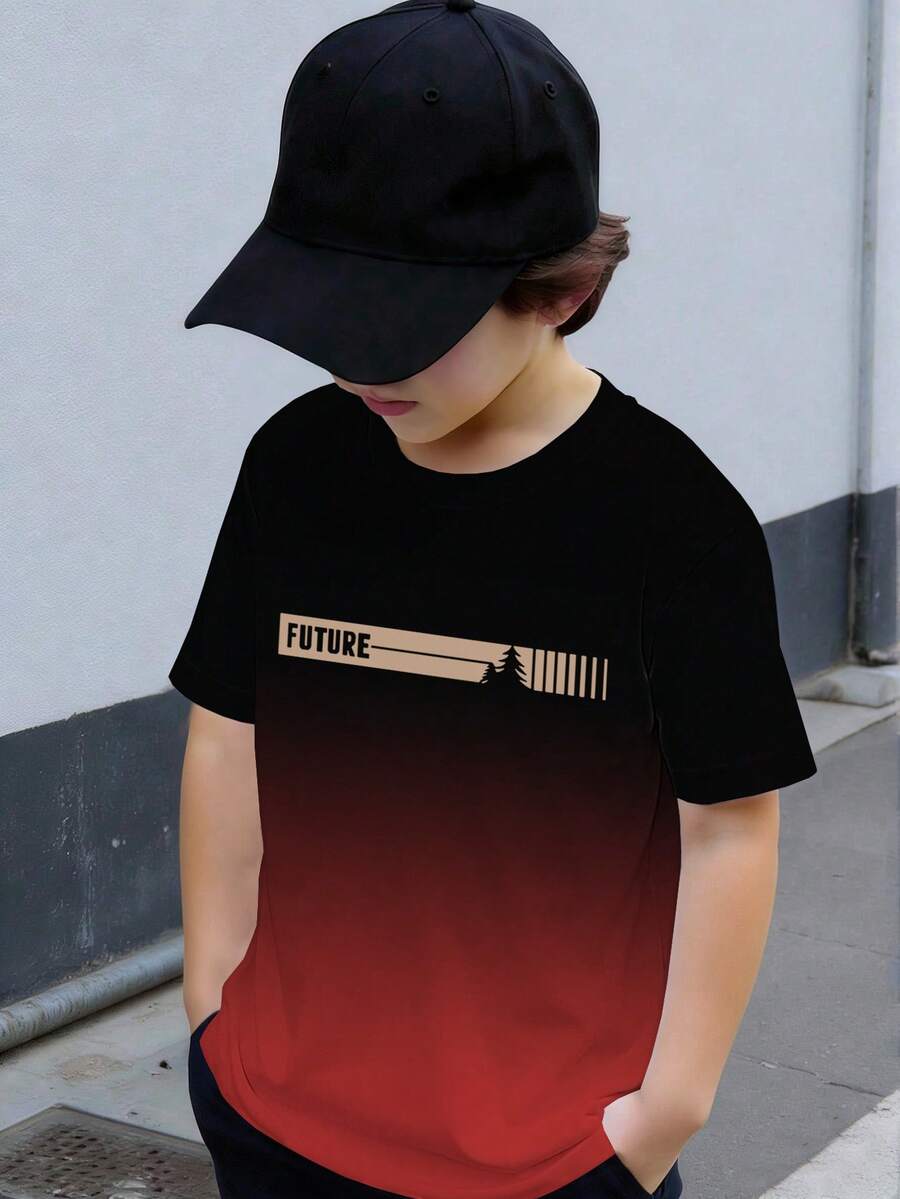 男童圆领字母印花休闲百搭日常短袖T恤 - 彩色 - 查看 1