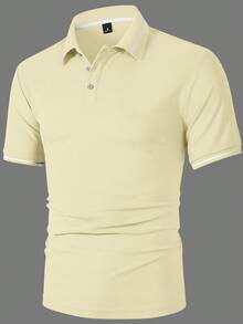 Calvornis 男士休閒通勤拼色短袖高爾夫 Polo 衫，正式、儀式感 - 鵝黃色 - 查看 3