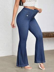 Flexra Women's Casual Washed High Waist Flare Leg Jeans - Blue - View 3