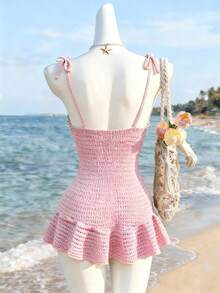 Selianne Elegant Tie-Waist Women's Dress, Spring/Summer - Baby Pink - View 2