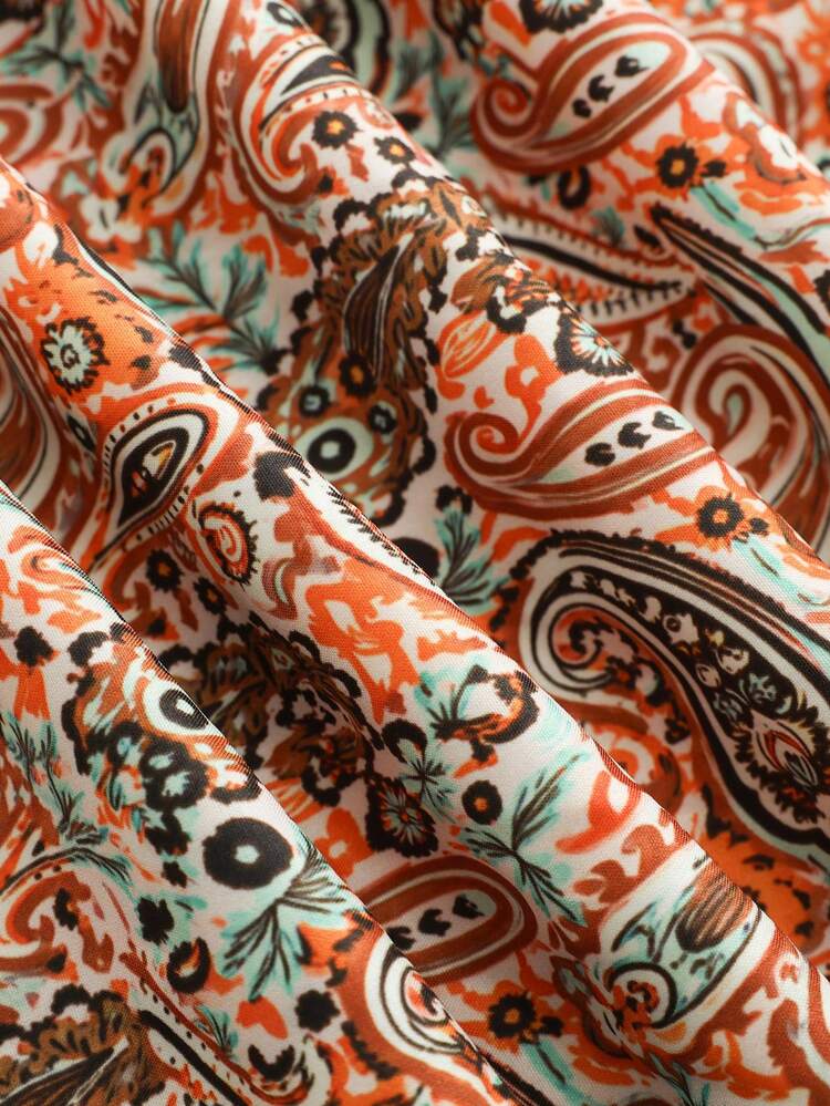 Franclia Vestido casual de vacaciones con estampado de paisley, cuello halter y espalda descubierta - Multicolor - Añade 5