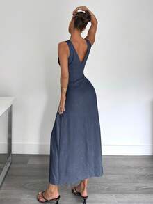 Siren Gaze Đầm chữ A xếp ly eo mùa hè mới, giúp thon gọn vóc dáng. - Xám Xanh - Xem 2