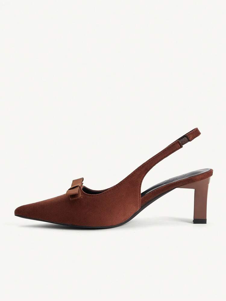 CUCCOO CHICEST Women Shoes Summer And Summer Pointed Toe Coarse Heel Middle Heel Elegant Suede Solid Color Commuter Dating 6.5cm Women's High Heel Shoes Comfortable Bow Decorative Dew Heel Design Daily Wear Essential Single Item Versatile New Summer Shoes Wedding Shoes Bride Shoes