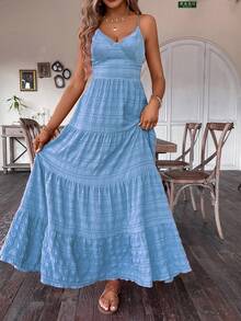 Breezaya 复古乡村风生日婚礼宾客可爱领结层叠拼接连衣裙（女款） - 藍色 - 查看 5