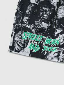 ROMWE MEN Street Life Pantalones cortos de hombre estampados, adecuados para primavera y verano - Negro - Ver 6