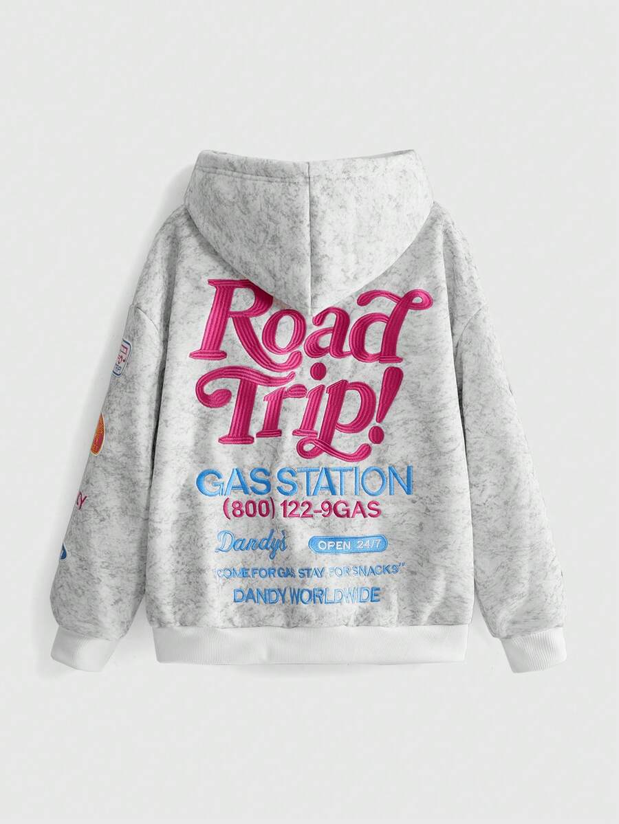 ROMWE Avant Oversized Sweatshirt With Embroidered Patches, Washed Street Style Inspired - White - View 1