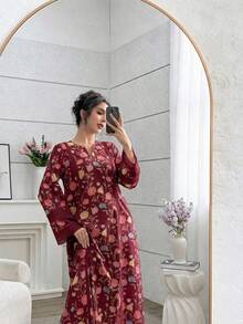 Yasmyna Romantic Floral Lace Patchwork Loose Fashionable Dress For Women - Burgundy - View 4