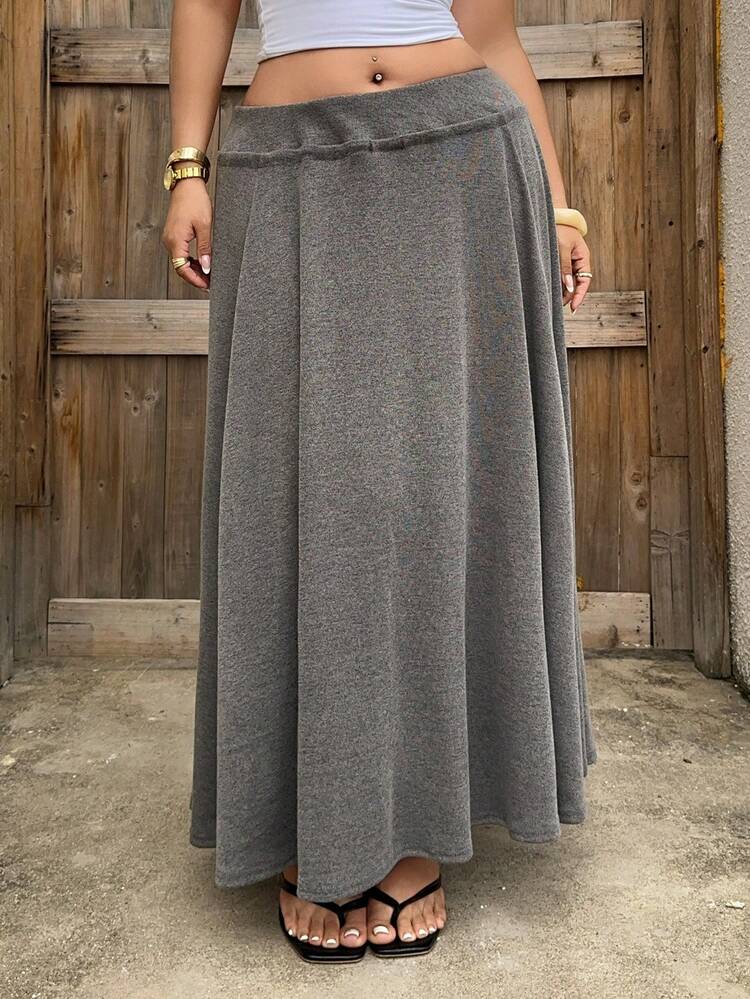 Dazy Plus Solid Color Lace-Up A-Line Midi Knit Skirt, Spring/Summer Streetwear