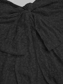 Sweetra Camiseta corta de mujer talla grande de unicolor con lazo y encaje - Negro - Ver 4