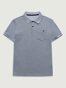 Courvante 男士純色口袋拼接短袖 Polo 衫，條紋灰色，適用高爾夫、網球，附鈕扣，商務通勤與男友風 - 灰色 - 查看 3