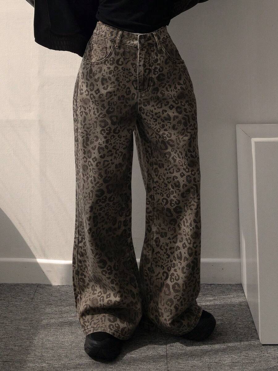 DAZY Women's Leopard Print Korean Style Washed Ombre Casual Jeans - Blue - View 1