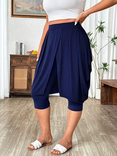 Weeklong Pantalones midi de punto azul marino casuales y de vacaciones para mujer de talla grande