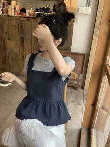 DAZY 女士格子叠层系带吊带背心 - 藍色 - 查看 6