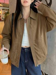 DAZY 女式韩版街头风宽松休闲外套夏季 - 卡其色 - 查看 3