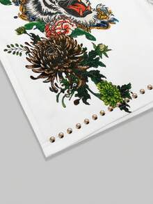 ROMWE MEN 男士弹力腰带抽绳印花休闲短裤，夏季百搭 - 彩色 - 查看 4