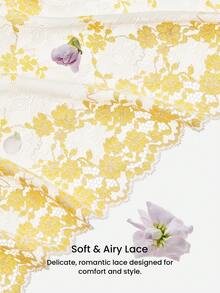 LUVLETTE Soft Woman Lingerie Breathable Underwire Sexy Unlined Minimizer Yellow & White Floral Lace & Sheer Mesh Bra - Beige - View 8