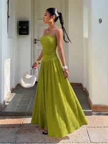 SHEIN Muchic Đầm dệt kim màu xanh lá cây mới dành cho nữ, đầm mùa hè. - màu xanh lá - Xem 3