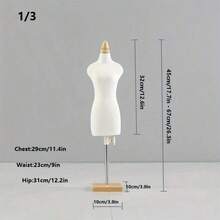 1pc Mini Sewing Human Form Mannequin With Square Base, Clothing Display Teaching Props - Beige - View 5