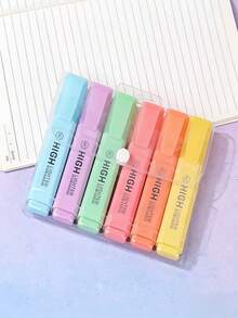 6PCS Chisel Tip Large Ink Capacity Macaron Colors Fluorescent Highlighter Pen For Drawing Marking Studying Note Taking Office School Supplies Stationery Essentials - multicolor - View 5