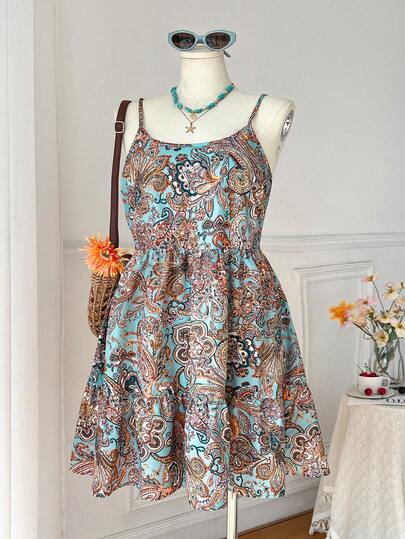 Comfortcana Vestido informal de línea A con estampado bohemio, talla grande, para primavera/verano