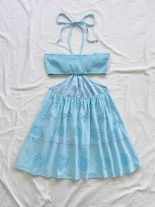 Soleia 女士海星刺绣镂空设计吊带迷你连衣裙 - 淺藍色 - 查看 2