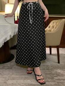 DAZY Spring & Summer Polka Dot Allover Print Waist Tie Bow Bodycon Cocktail Dress, Elegant Formal Gown For Valentine's Day, Wedding, Party, Slim Fit Mermaid Skirt - Black - View 4