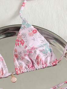 Swim Mod Nuevo bikini de estilo floral del campo francés para el verano, traje de baño de dos piezas sexy con cuello de halter y lazos - Multicolor - Ver 4