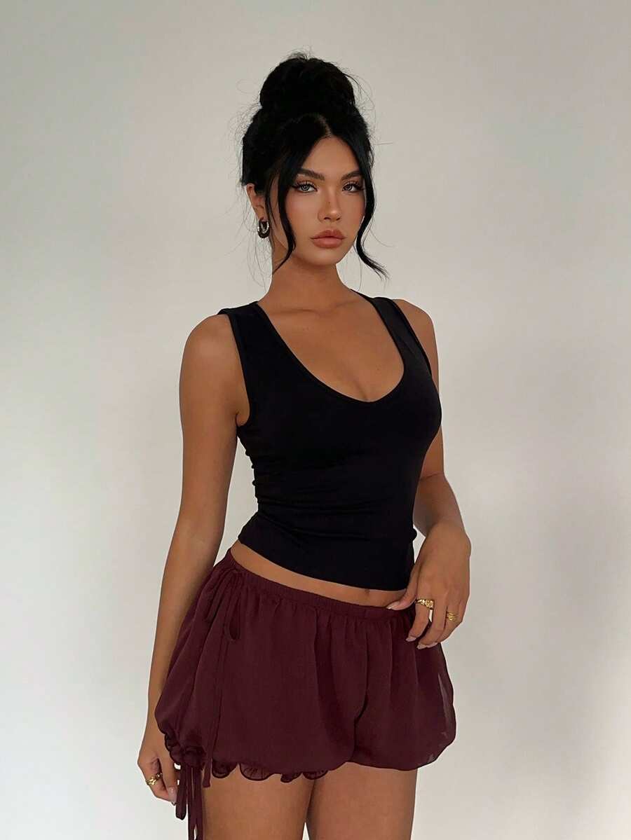 Aloruh Women's Solid Color Casual Girlisim Bud Shorts Shorts For Women Golf Pastal Summer - Brown - View 1
