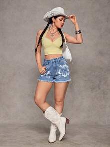 Jeanoix Fashionable Casual Distressed Frayed Hem Denim Shorts - Medium Wash - View 6