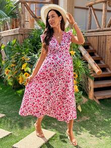 SHEIN Maternity Casual Ditsy Floral Dress - Pink - View 6