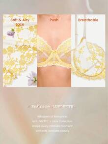 LUVLETTE 全罩杯透气无衬里蕾丝优雅网纱镂空细节内衣曲线黄色和白色薄纱显瘦新娘内衣文胸 - 米色 - 查看 9