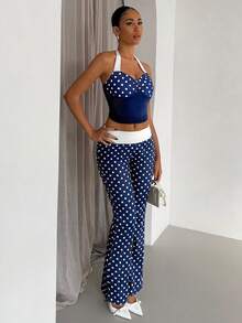 SHEIN Glamour 两件套白色宝石色波浪点性感露背无袖上衣裤套装，街头风、演唱会套装、夜店套装、约会套装、优雅套装、舞会套装、锐舞套装、女士生日套装、派对必备、基础套装、外出套装、休闲针织套装、毕业季套装 - 彩色 - 查看 5