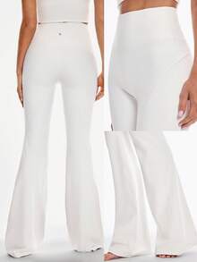 GLOWMODE 35 英寸 FeatherFit™-Warm HeatFlow 柔软保暖凉爽弹力高腰喇叭紧身裤，低冲击瑜伽普拉提工作室日常休闲秋冬 - 白色 - 查看 8