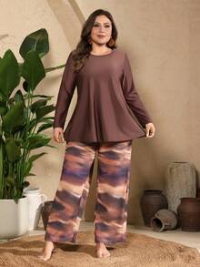 Swim Mulvari Plus Size Modest Middle Eastern Style Swimwear, Full Coverage Swimwear Set - Brown - View 4