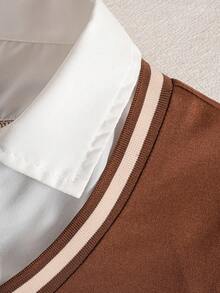 SHEIN Streecool Kids 2件套绅士风二合一Polo衫和休闲长裤，适合青少年男孩 - 棕色 - 查看 5