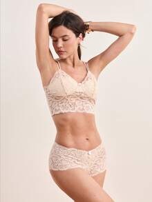 Hourtrue 2pcs Women's Romantic Lace Comfortable And Elegant Bowknot Lingerie Set - Apricot - View 9