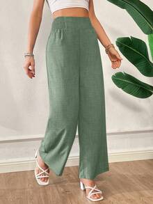SHEIN Essnce Summer Pants Women Striped Drawstring Waist Straight Loose Casual Pants - Mint Green - View 5