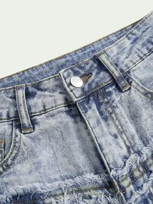 Mistrie Women's Casual Washed Frayed Hem Denim Shorts - Blue - View 6