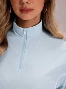 Sovereign Charm Women's Casual Sports Half-Zip Long Sleeve Sweatshirt - Baby Blue - View 6