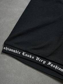 Claim Dot 男士字母印花T恤和短裤套装 - 黑色 - 查看 7