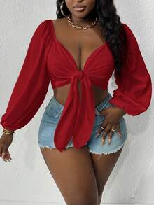 Slaydiva Áo kiểu Slayr-Plus buộc dây phía trước, cỡ lớn, mùa hè. - Đỏ - Xem 1