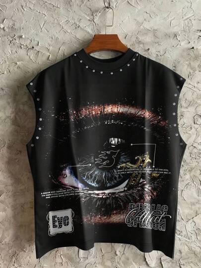 STEELVANCE Men's Letter & Eye Graphic Round Neck Casual Tank Top