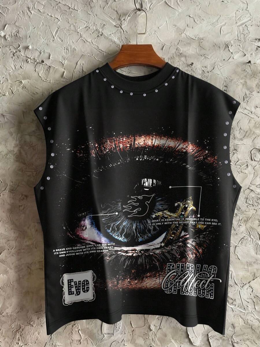 STEELVANCE 男士字母和眼睛图案圆领休闲背心 - 彩色 - 查看 1