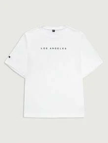 Courvante 男士印花文字短袖休閒 T 卹 - 白色 - 查看 1