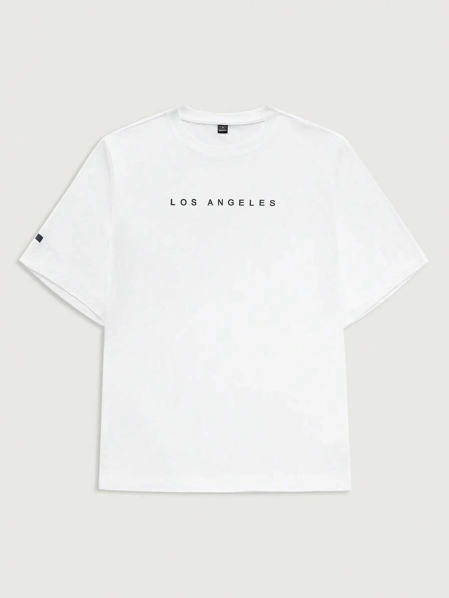 Courvante 男士印花文字短袖休閒 T 卹 - 白色 - 查看 1