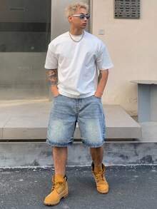 DAZY Pantalones cortos de mezclilla azul desgastados y desgastados para hombre, verano - Azul - Ver 3
